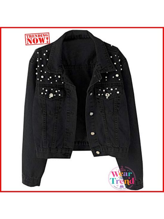 Jackets & Blazers - Oversized Denim Jacket Embroidered Pearls Beading Trucker Coat